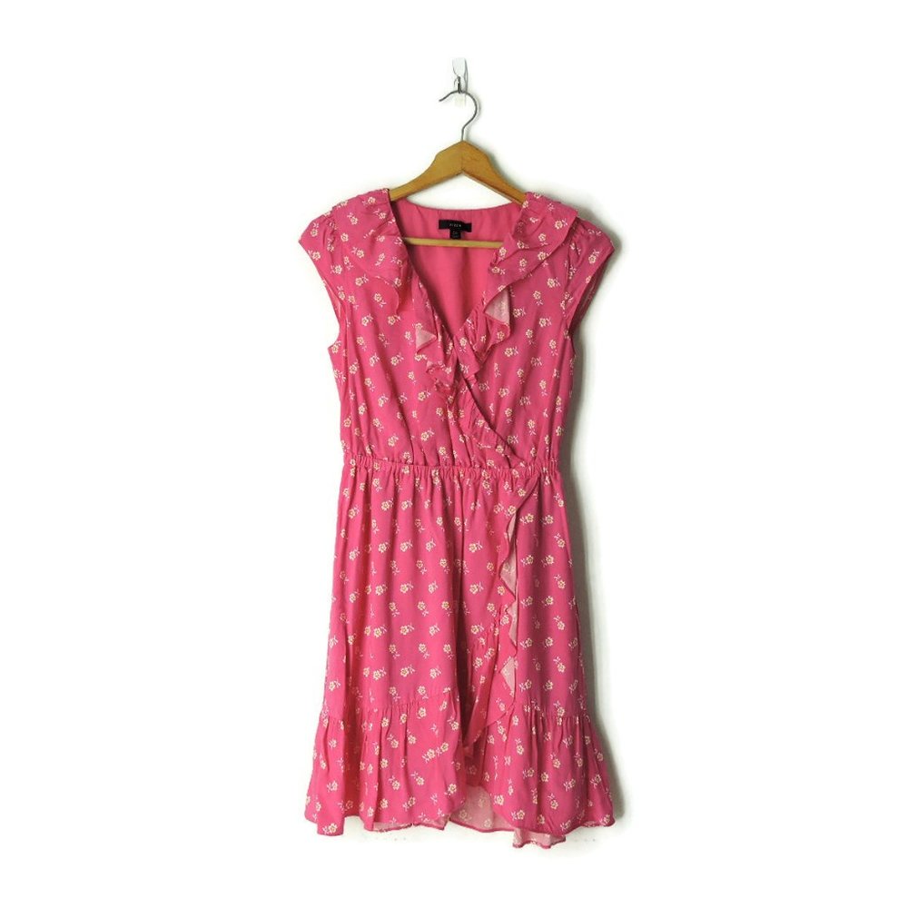 J Crew Re-Imagined Dress faux wrap pink floral - Picture 2 of 12